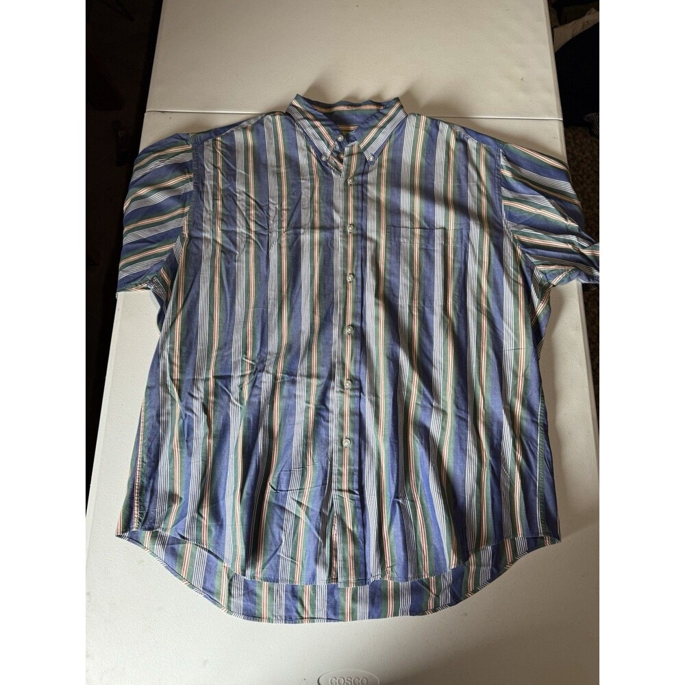 LL Bean Mens Shirt Regular Fit Button Up Short Sleeve Blue Design Size XL